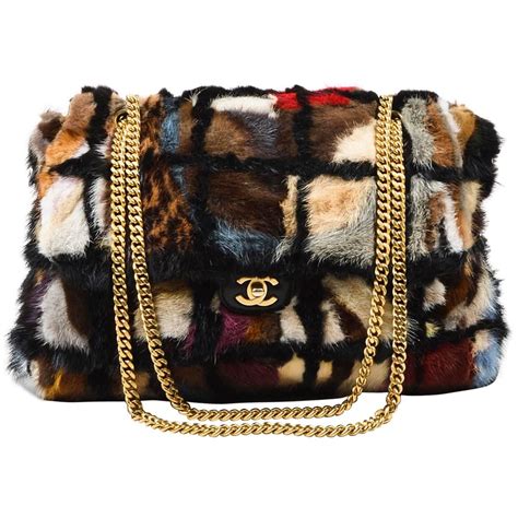 chanel multicolor mink handbag|Chanel Multicolor Patchwork Mink Fur Maxi Flap Brushed Gold .